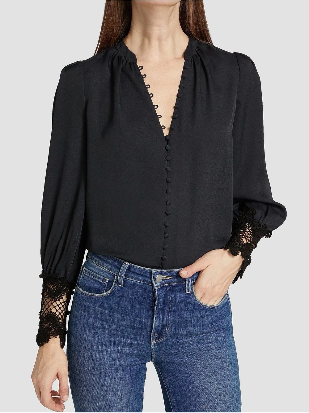 L'AGENCE Black Ava Lace Cuff Blouse
